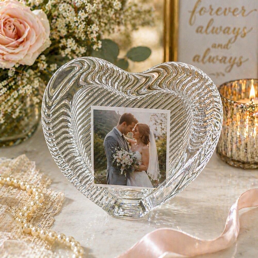 Mikasa Crystal Heart Photo Holder Place Card Stand Glass Japan VTG